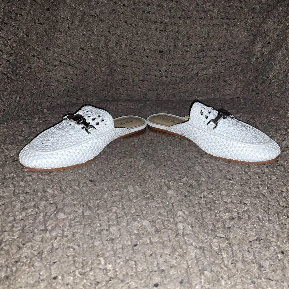 MICHAEL KORS-Charlton Crochet/Woven White Mule-Silver Logo-Sz 6-Excellent - Picture 4 of 8